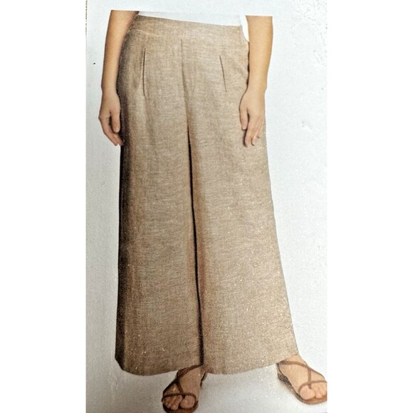 Ella Moss Womens X-Large Tan Linen Blend Wide Leg Ankle Boho Flowy Baggy Pants - Picture 1 of 8